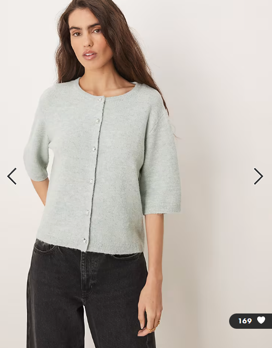 JDY pearl buttons short sleeve knitted cardigan in sage green