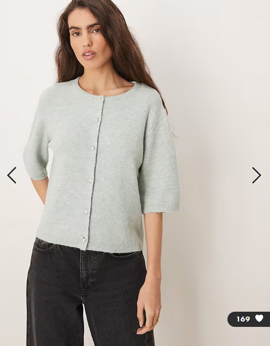 JDY pearl buttons short sleeve knitted cardigan in sage green