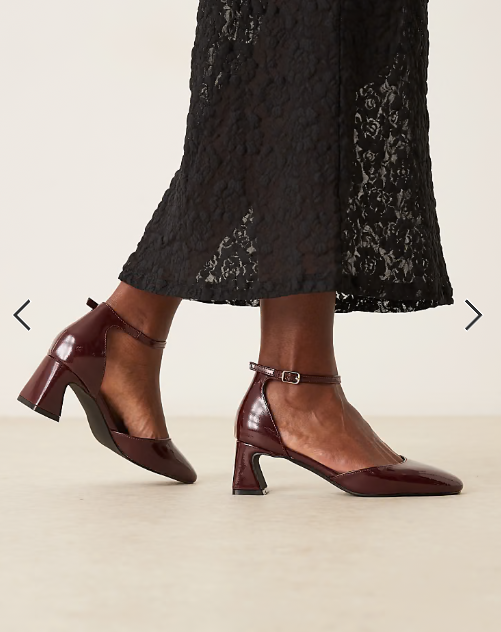 Glamorous Wide Fit Mary Janes in burgundy patent