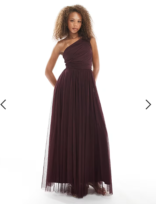 Lace & Beads Bridesmaid one shoulder maxi dress in plum