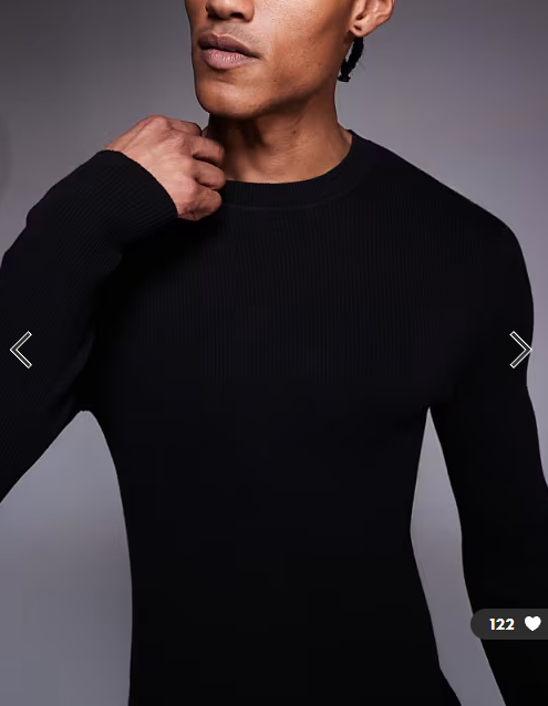 ASOS DESIGN Essential muscle fit fine-rib knit crew neck T-shirt in black.
