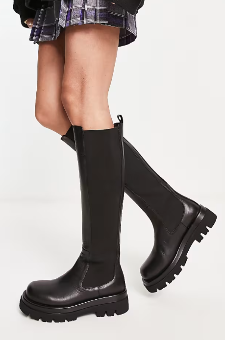 Chunky Leather Profile Shaft Boots