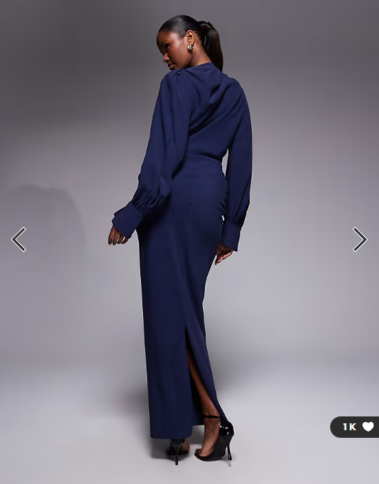ASOS DESIGN high neck drape maxi dress with drape skirt in navy