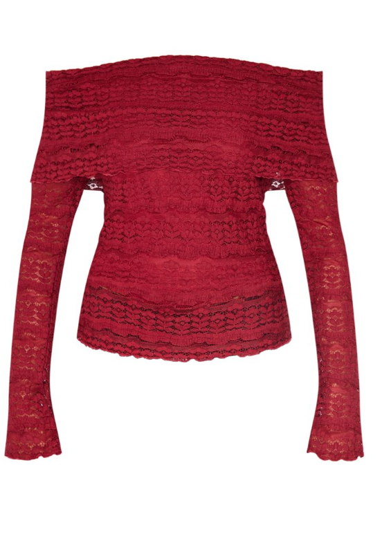 Plt - Burgundy Textured Bardot Long Top