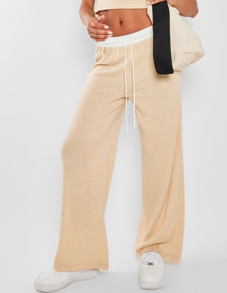 Stone Contrast Wide Leg Trousers
