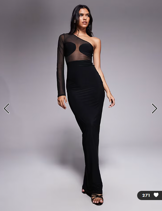ASOS DESIGN mesh panelled one shoulder maxi dress in black