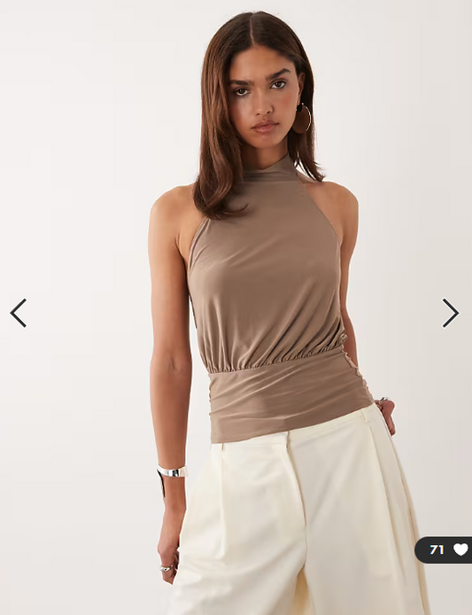 ASOS DESIGN cinched waist slinky top in brown