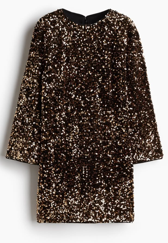 H&M - SEQUINED A-LINE DRESS - Gold