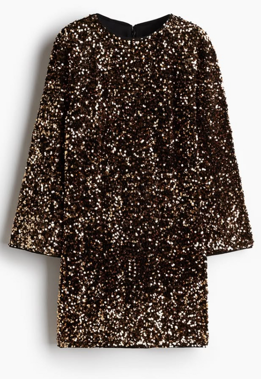H&M - SEQUINED A-LINE DRESS - Gold