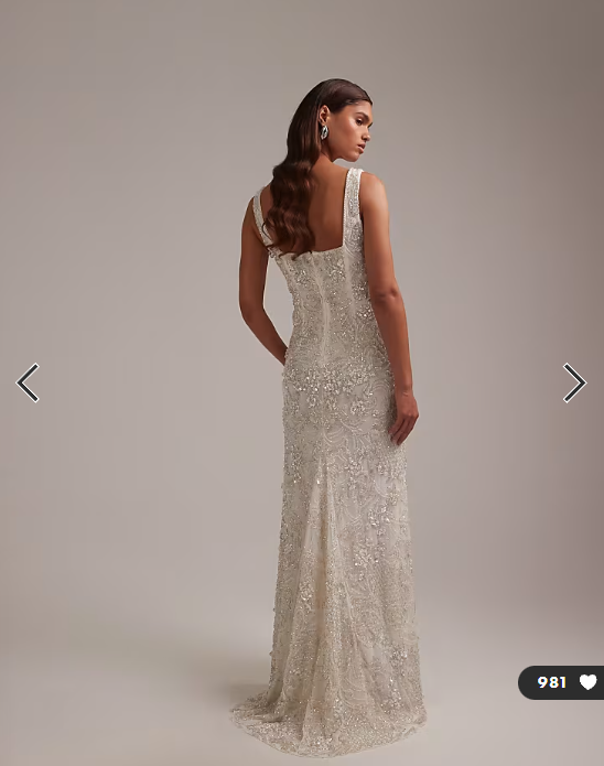 ASOS DESIGN ornate crystal embellished square neck maxi wedding dress in ivory