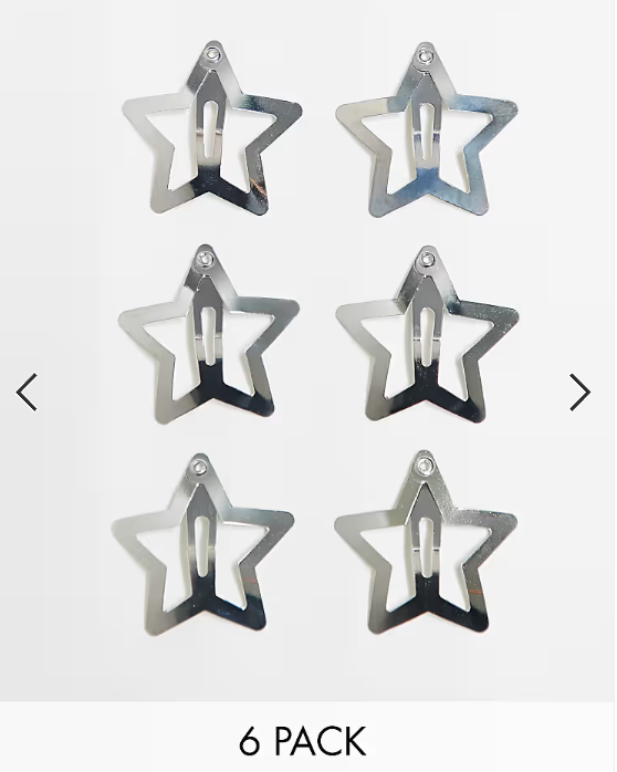 Pieces 6 pack star hair clips in silver