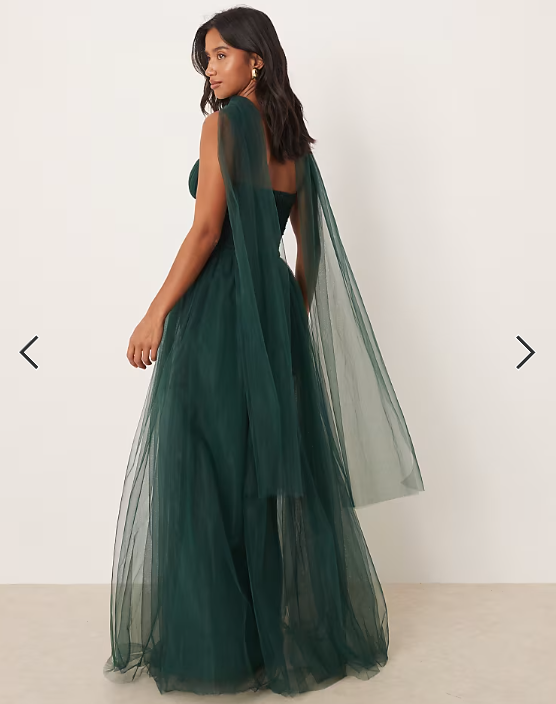 Lace & Beads Petite scarf neck corset tulle maxi dress in forest green