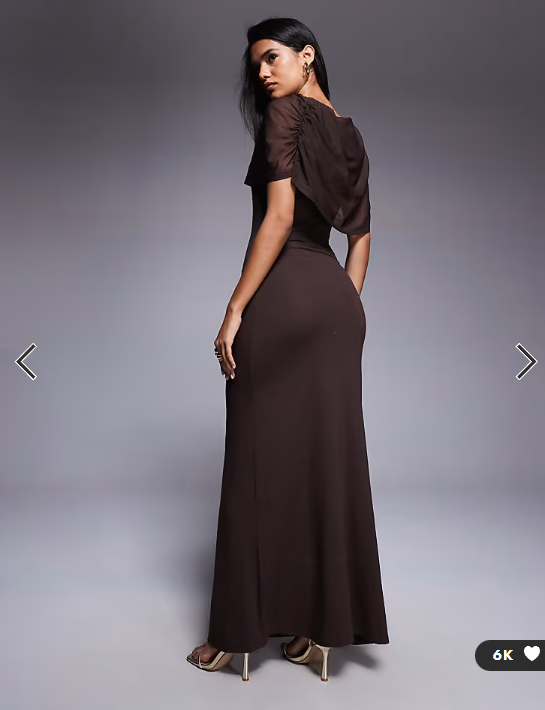 ASOS DESIGN mesh cape maxi dress in chocolate brown