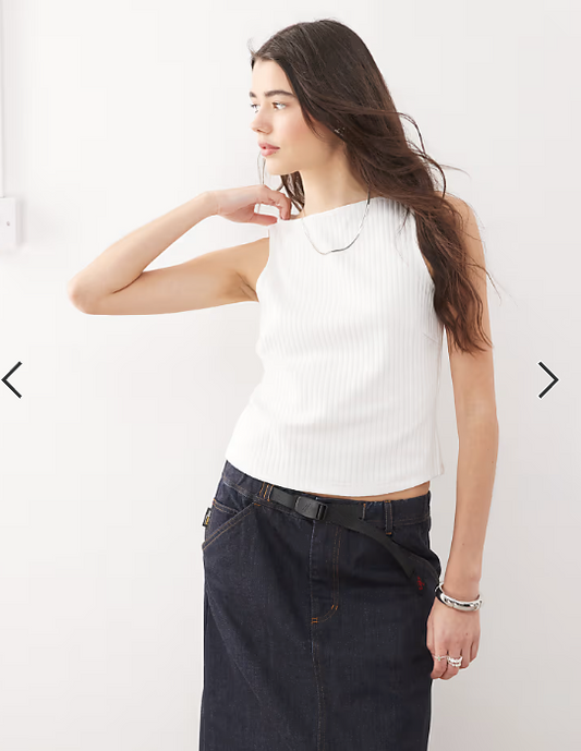 COLLUSION slash neck ribbed vest in white