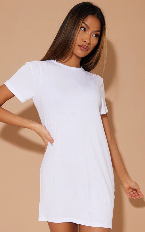 Basic White Short Sleeve T Shirt Dress