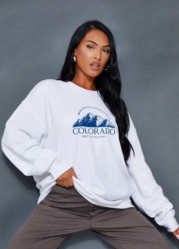 White Colorado Print Oversized Sweatshirt