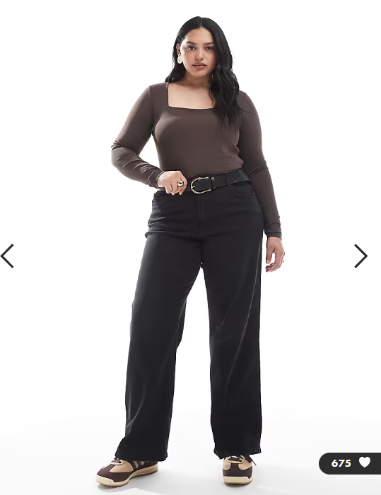 ONLY Curve Snow high waist wide leg jeans in washed black