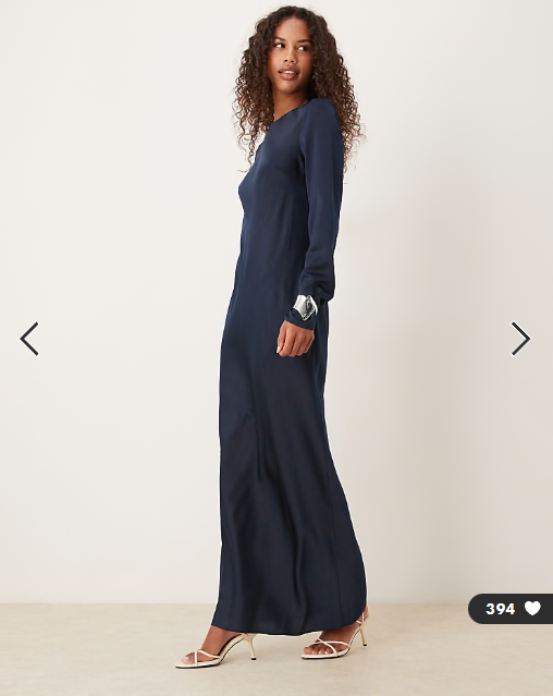 ASOS DESIGN seamed matt satin slip maxi dress in navy