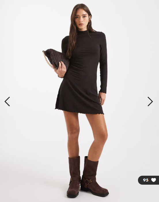Miss Selfridge grown on neck fit and flare mini dress in chocolate