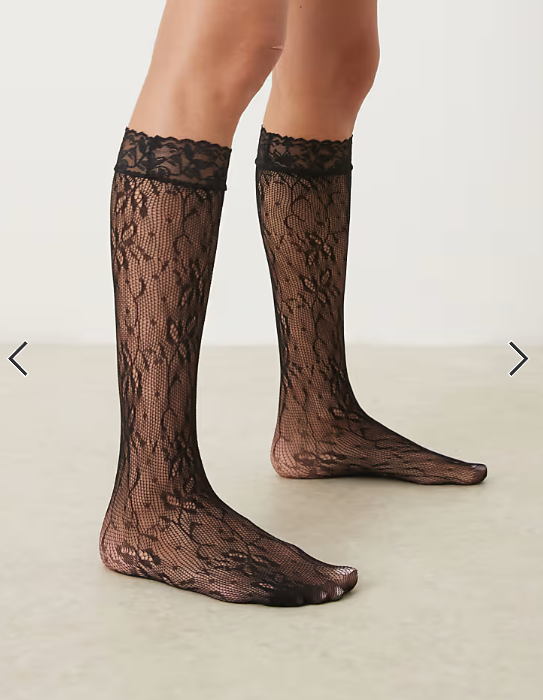 ASOS DESIGN knee high lace socks in black