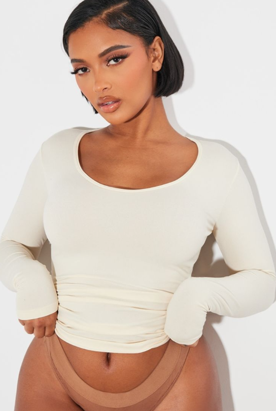 Shape Cream Stretch Seamless Long Sleeve Longline Top
