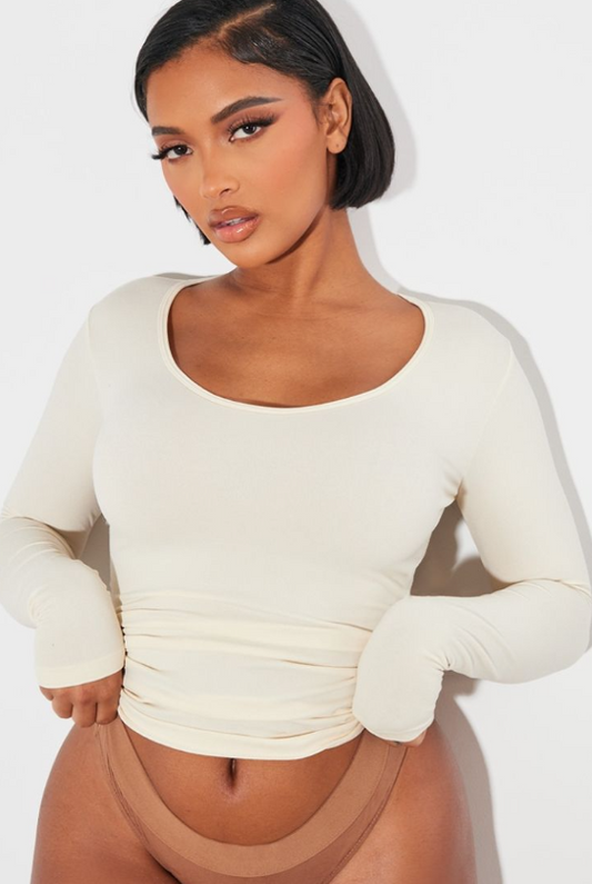 Shape Cream Stretch Seamless Long Sleeve Longline Top