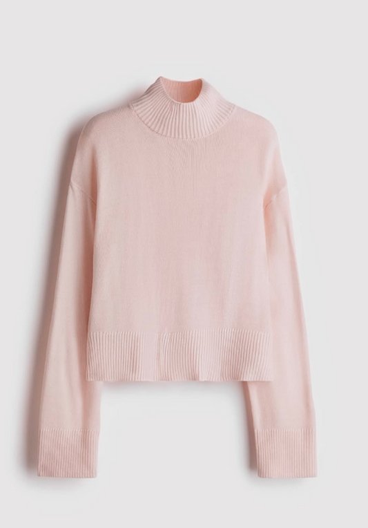 H&M - FINE-KNIT MOCK TURTLENECK SWEATER - Pink
