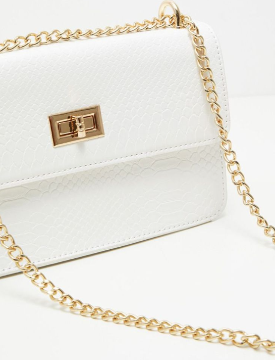 Plt - White Croc Chain Cross Body Bag