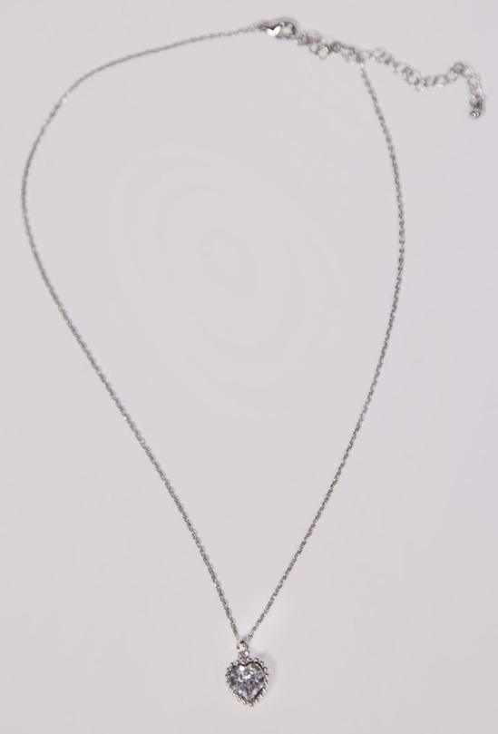 Recycled Silver Mini Diamante Heart Charm Necklace