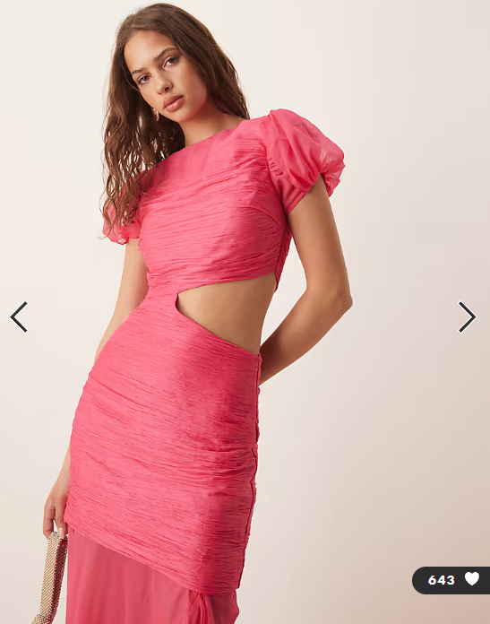 ASOS DESIGN ruched bodice cut out dropped waist maxi dress in raspberry