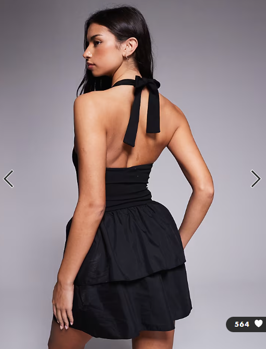 ASOS DESIGN halter ruffle skirt mini dress in black