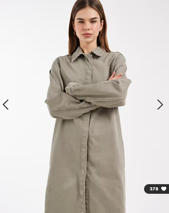 ASOS DESIGN denim shirt midi dress in khaki