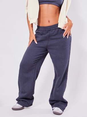 Petite Charcoal Acid Wash Elasticated Wide Leg Joggers