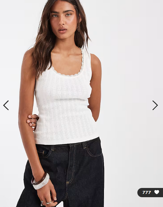 ASOS DESIGN pointelle scoop neck vest in cream