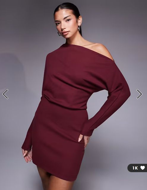 ASOS DESIGN supersoft long sleeve fallen shoulder mini dress in mulberry