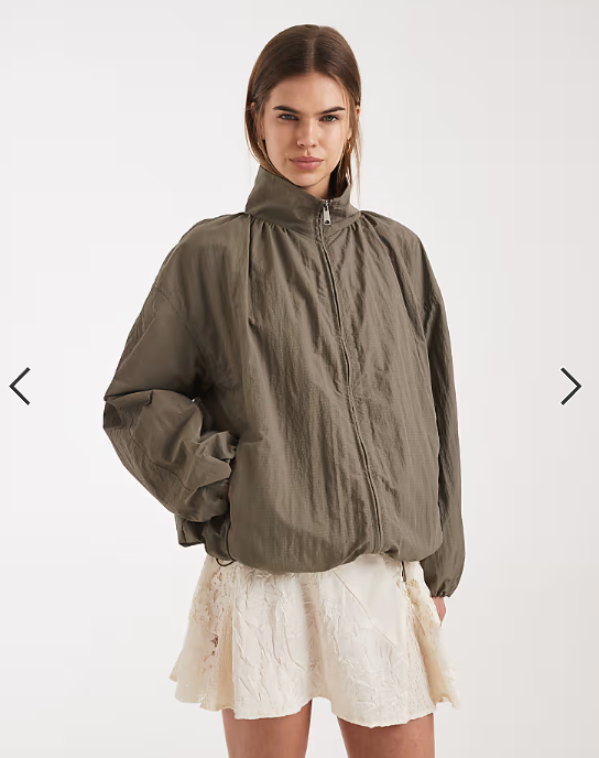 ASOS DESIGN oversized bubble hem track jacket in mushroom