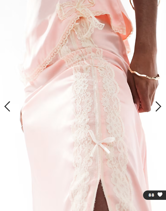 Miss Selfridge satin and lace maxi skirt co-ord in pink