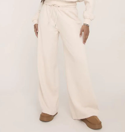 Drawstring Waist Wide Leg Oversized Joggers In Cream