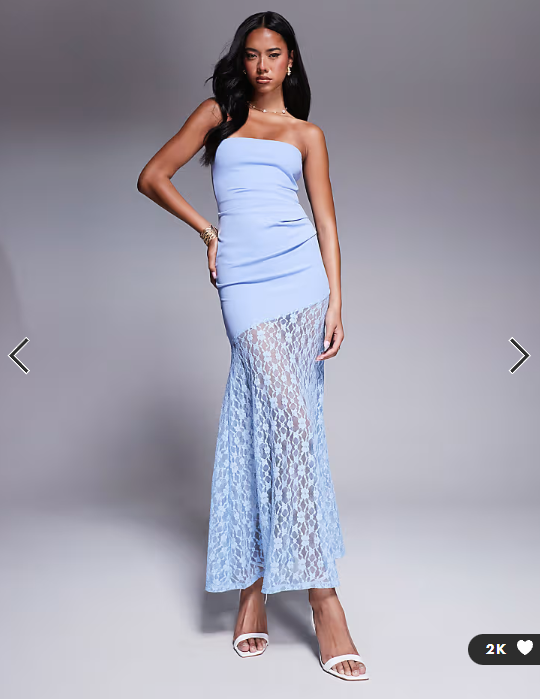 ASOS DESIGN bandeau with lace skirt maxi dress in blue