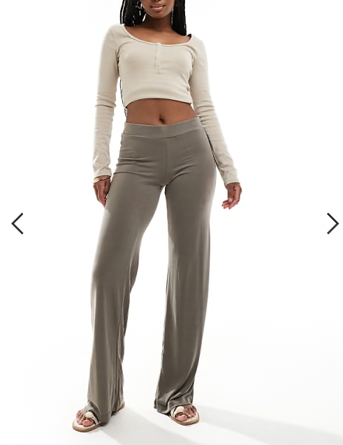 Monki super soft low waist wide leg jersey trousers in khaki