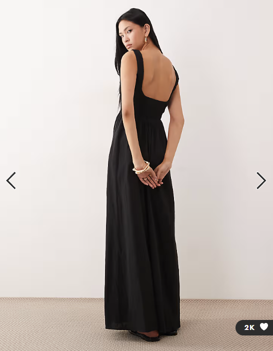 ASOS DESIGN Tall Selina beach shirred maxi dress in black
