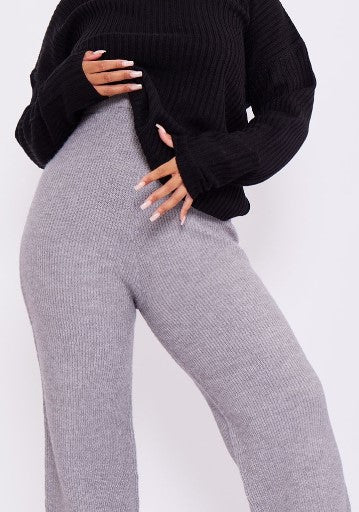 Plus Grey Marl Knit Wide Leg Trouser