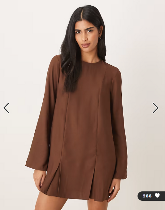 ASOS DESIGN long sleeve godet mini dress in chocolate