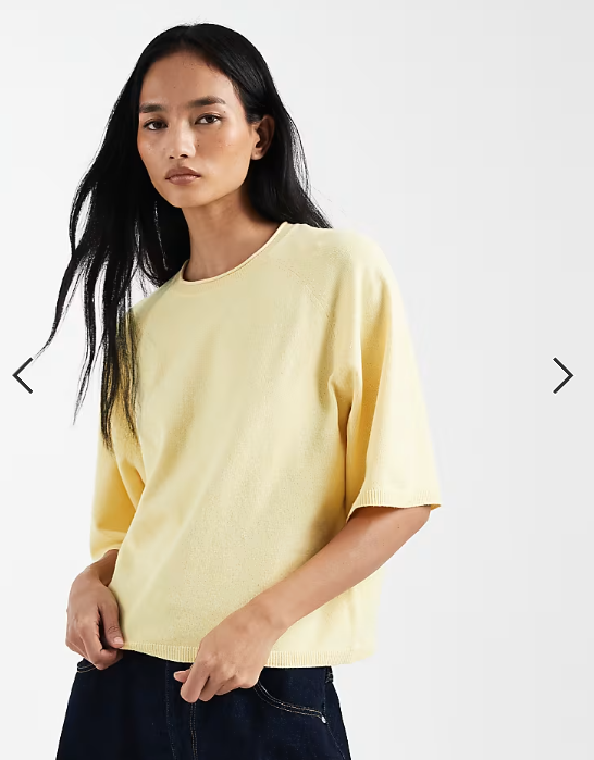 ONLY boxy knitted short sleeve top in pale yellow