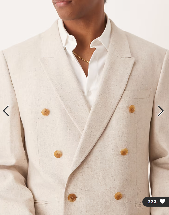 ASOS DESIGN double breasted regular linen blend suit jacket in natural beige