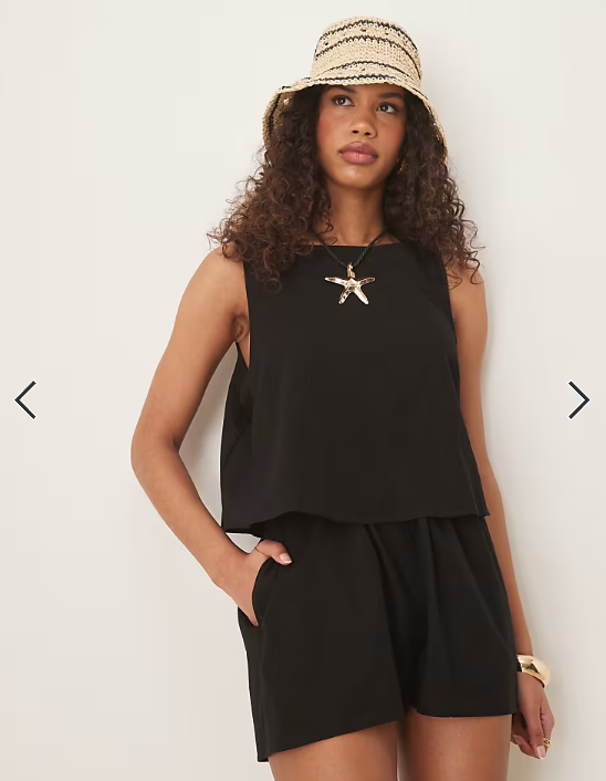 ASOS DESIGN double layer playsuit with open back in black