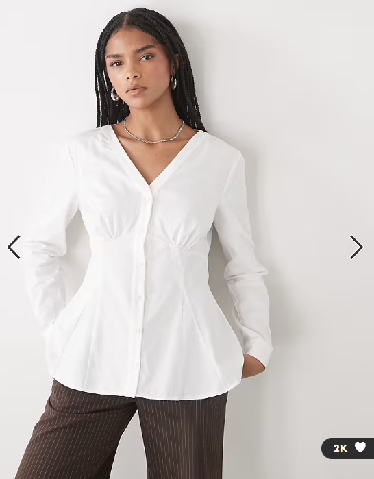 Reclaimed Vintage cinched in shirt with seam details and peplum hem in white