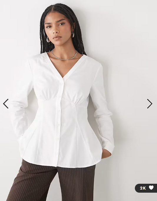Reclaimed Vintage cinched in shirt with seam details and peplum hem in white