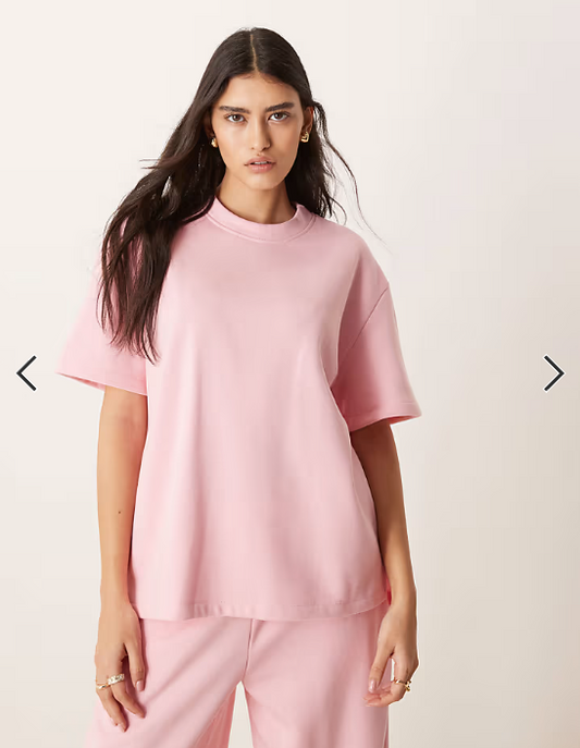 ASOS DESIGN co-ord sweat t shirt in pastel pink