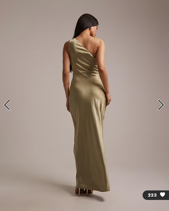 Pretty Lavish Bridesmaids Juliet satin gathered one shoulder maxi dress in olive green
